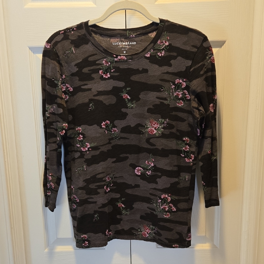Lucky Brand Pink Floral Camouflage Top